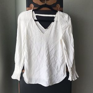 Massimo Dutti v neck white peasant blouse ruched long sleeve top xs